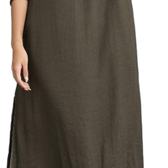 Zanzea A-line Asymmetrical Long Maxi Dress Brown and Beige Size  4 - Picture 7 of 8